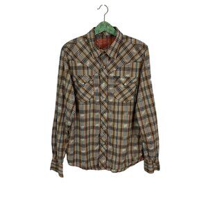 Southern Tide Mens Shirt Medium Plaid Western Snap Button Long Sleeve